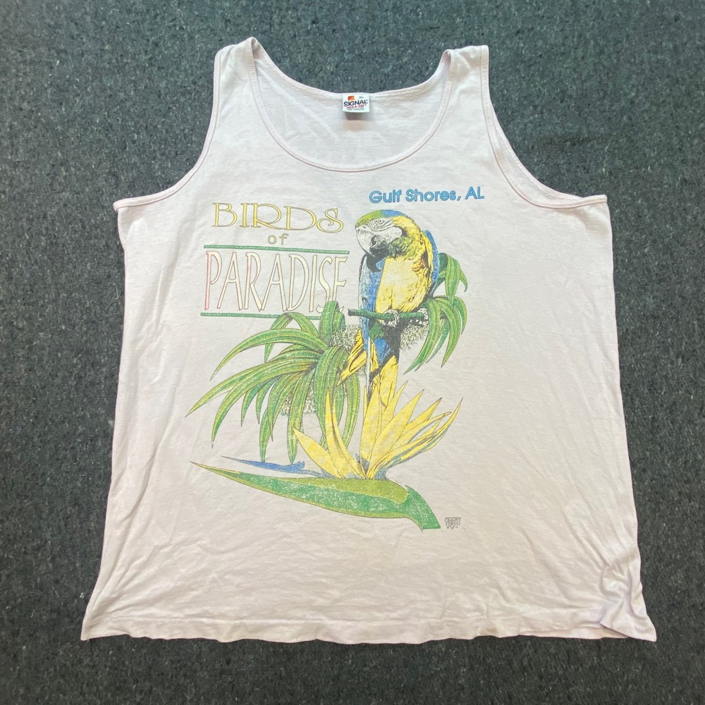 Signal Vintage Tropical Men XL Birds of Paradise Gulf Shores AL Tank Top White